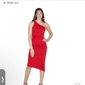NWT 24Seven Elegant Red Ruched Body Con One-Shoulder Dress